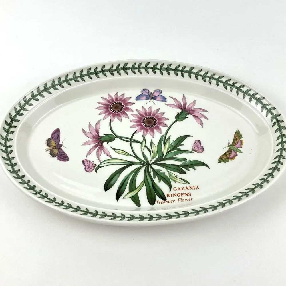 Vintage Portmeirion Botanic Garden Porcelain Oval Platter Bowl Flower